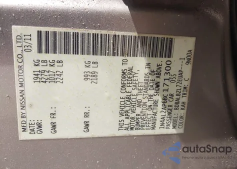 2011 Nissan Altima 2.5 S from USA, damaged, VIN 1N4AL2AP6BC171300